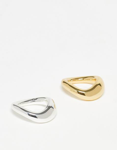 & Other Stories 2 pack wavy ring set in silver and gold tone - view 1