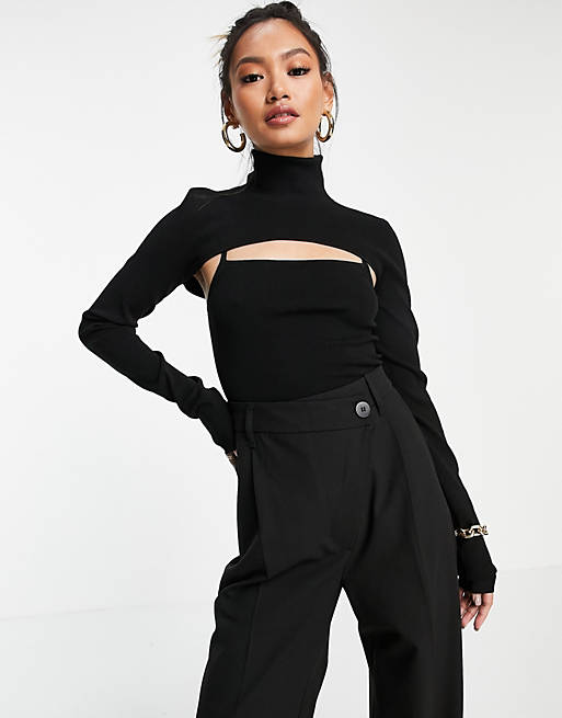 & Other Stories 2 piece cut-out knit top in black