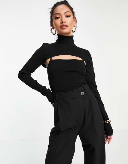 Black cut out turtleneck top hotsell