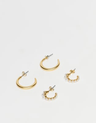& Other Stories - 2er-Pack mit Creolen aus Kunstperlen und Creolen in Goldoptik-Goldfarben