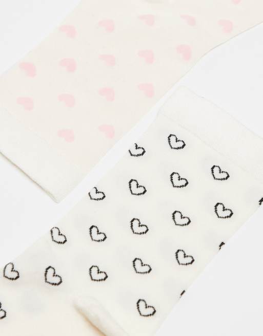 & Other Stories – 2er-Pack Söckchen in Weiß mit Herzen in Schwarz und Rosa, 2 von 3