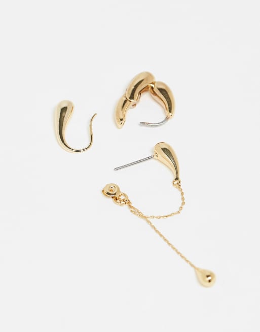 & Other Stories 3 pack hoop and chain hoop earrings in gold tone, 3 of 3
