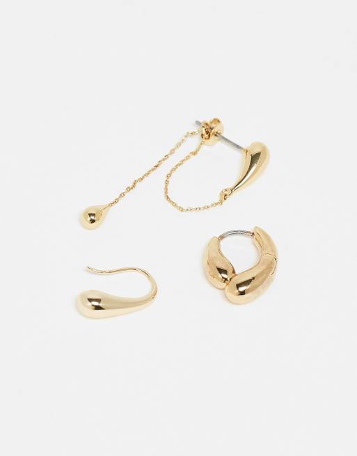 & Other Stories 3 pack hoop and chain hoop earrings in gold tone