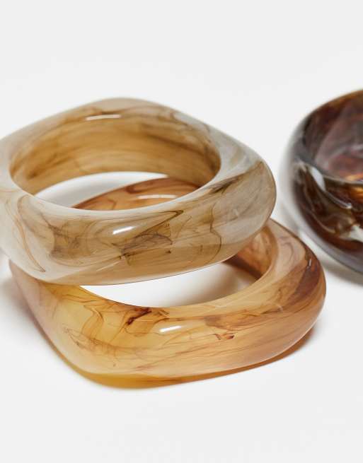 & Other Stories 3 pack resin bangles in neutral tones, 3 of 3