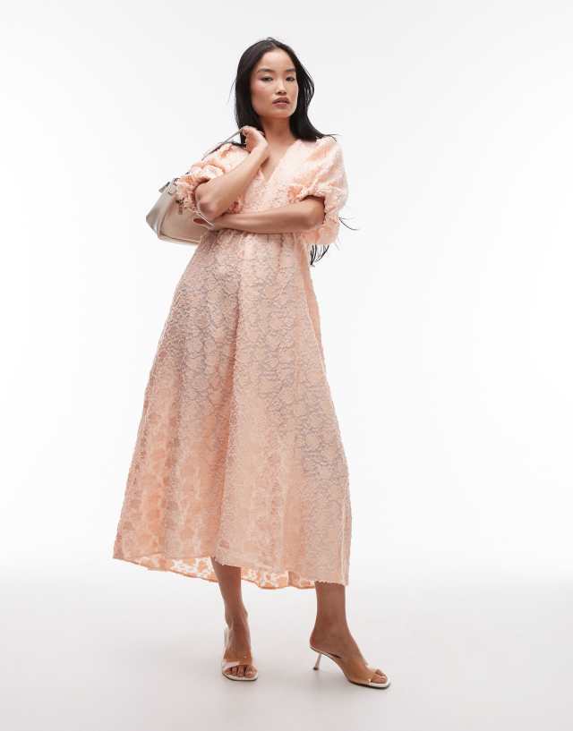 & Other Stories 3D sheer jacquard maxi dress with volume sleeves