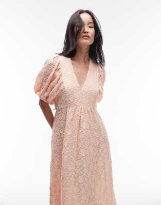& OTHER STORIES 3D SHEER JACQUARD MAXI DRESS WITH VOLUME SLEEVES 