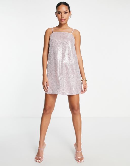 Pink and shop white sequin dress