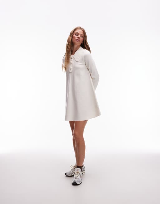 & Other Stories A-line mini dress with crochet edge collar in cream