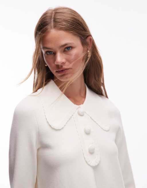 & Other Stories A-line mini dress with crochet edge collar in cream