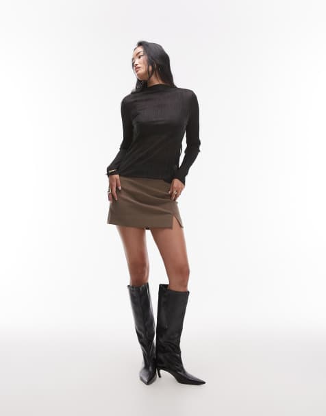 & Other Stories a-line panelled mini skirt with split in brown - view 1