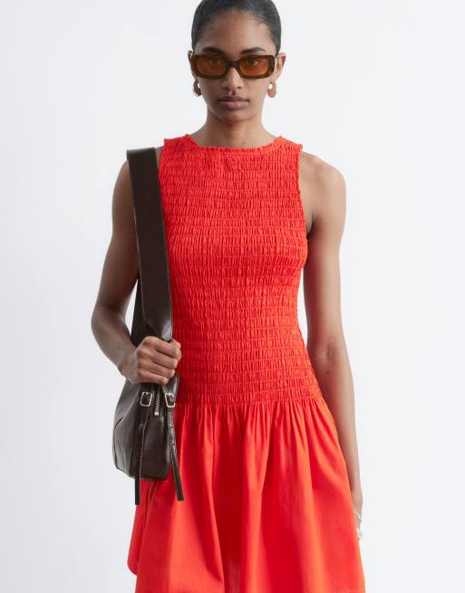 & Other Stories - Aangerimpelde mini jurk met verlaagde taille in rood, 3 van 4