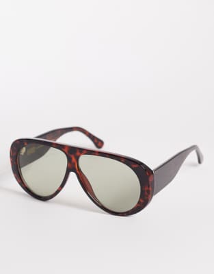 & Other Stories - Abgerundete Pilotensonnenbrille in brauner Schildpatt-Optik mit Leinenetui-Brown