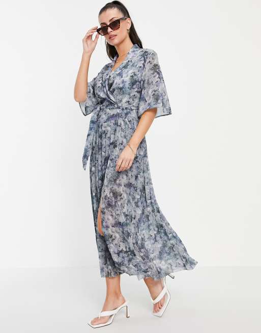 & Other Stories abstract print pleated skirt midi dress - MBLUE | ASOS