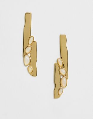& Other Stories - Abstracte oorbellen in goudkleur met vier steentjes-Wit