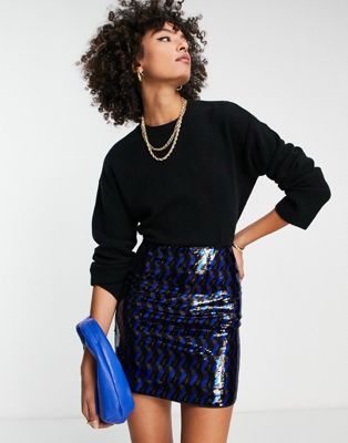 & Other Stories all over sequin mini skirt in blue and black geometric | ASOS