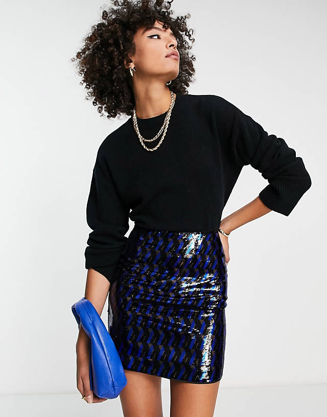 & Other Stories - all over sequin mini skirt in blue and black geometric