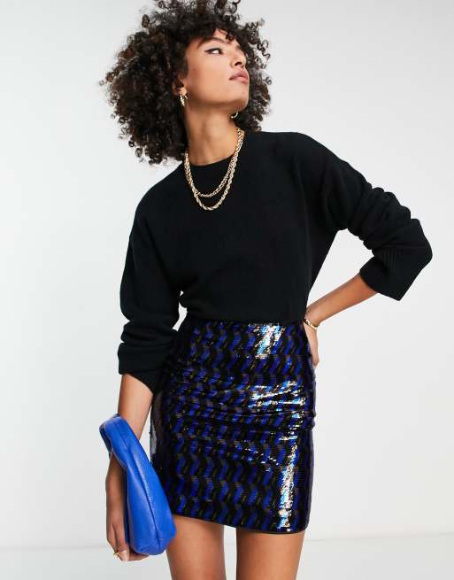 & Other Stories all over sequin mini skirt in blue and black