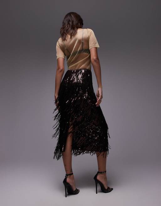 【PORTERNA】Olly fringed long skirt Amazon.com: LYANER Women's Fringed Side Tassels Elastic