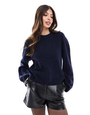 & Other Stories alpaca and wool blend fluffy knit sweater in dark blue-Navy