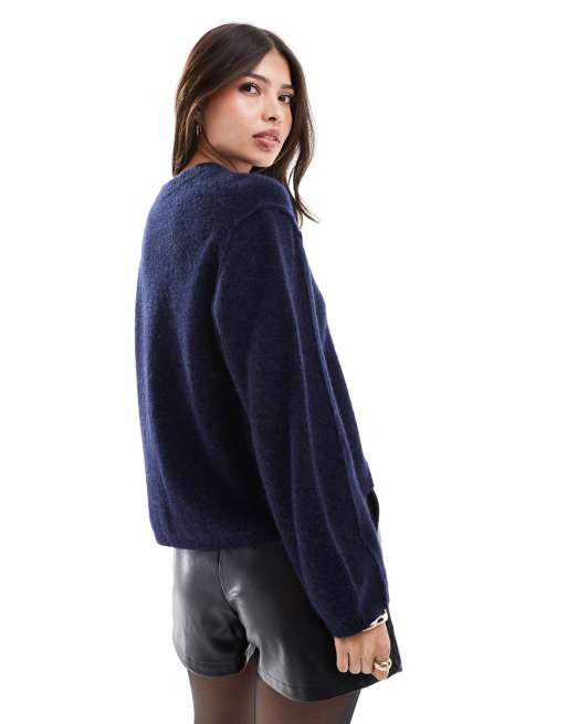 Navy blue fuzzy sweater deals