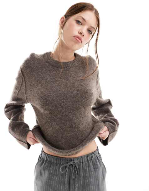 & Other Stories alpaca and wool blend fluffy knit sweater in dark mole - view 1