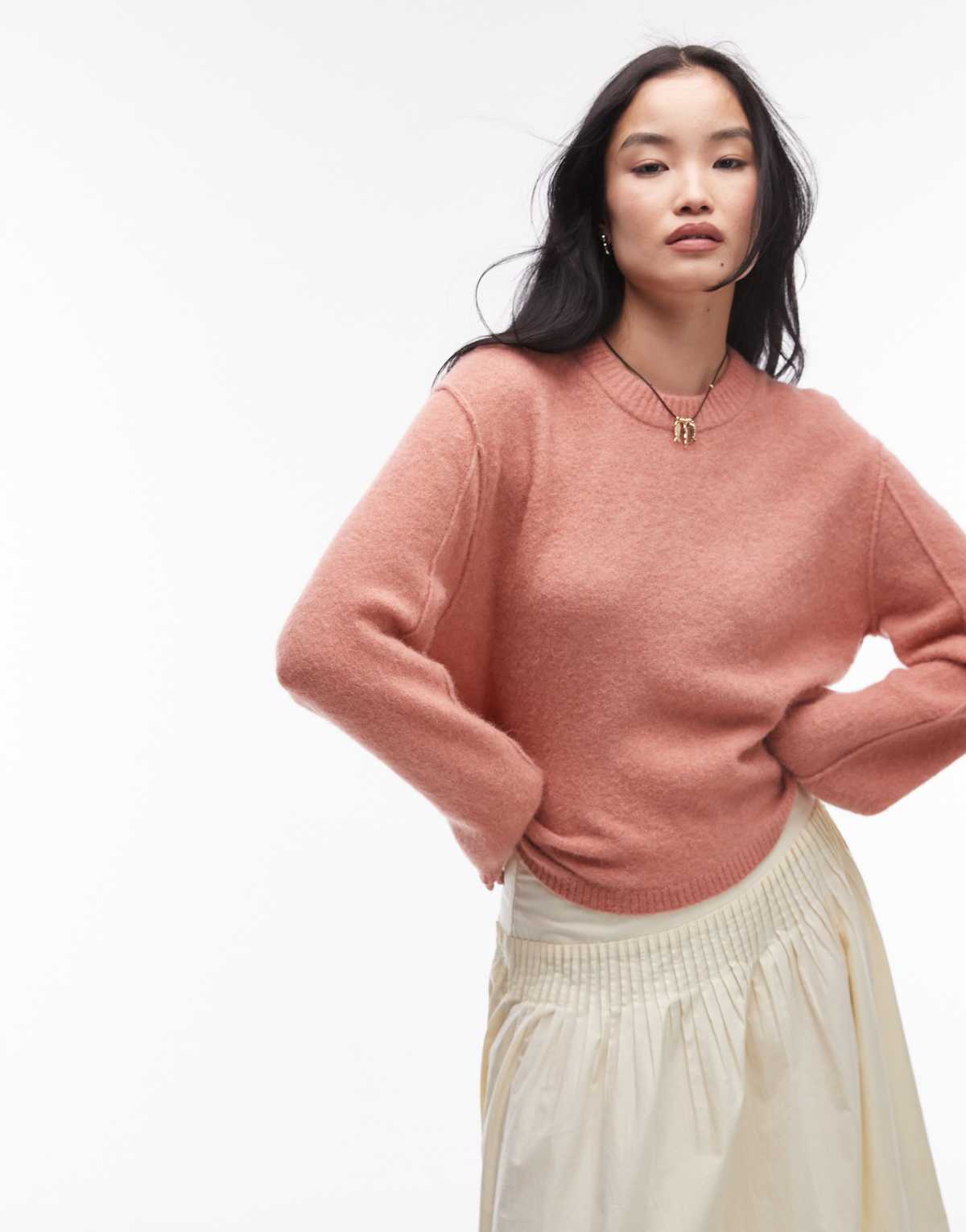 & Other Stories alpaca and wool blend fluffy knit sweater in light orange