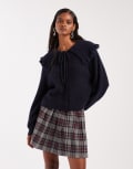 [Other Stories] & Other Stories alpaca and wool-blend oversized collar tie-up knitted cardigan in navy M NAVY