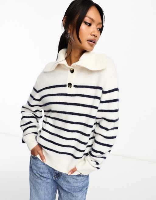 Striped Cozy Collared Sweater for Women