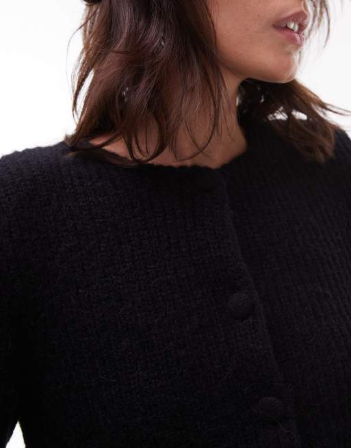 & Other Stories alpaca and wool cardigan jacket with jet pockets in black exclusive to ASOS, 3 of 4