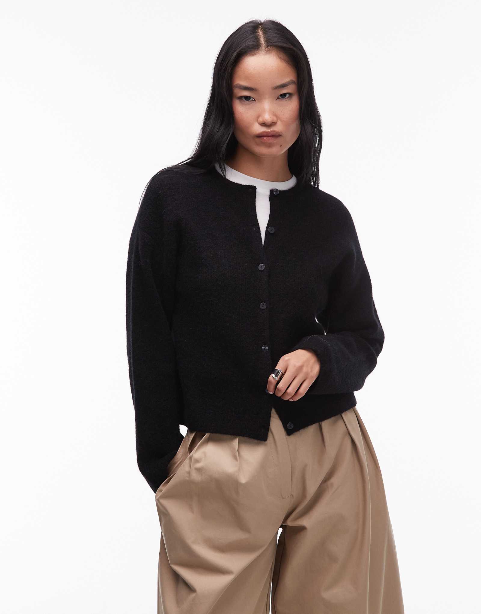 &Other Stories кардиган из альпаки и шерсти черного цвета с пуговицами спереди