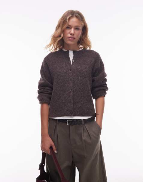 & Other Stories alpaca and wool cardigan with button front in brown - view 1
