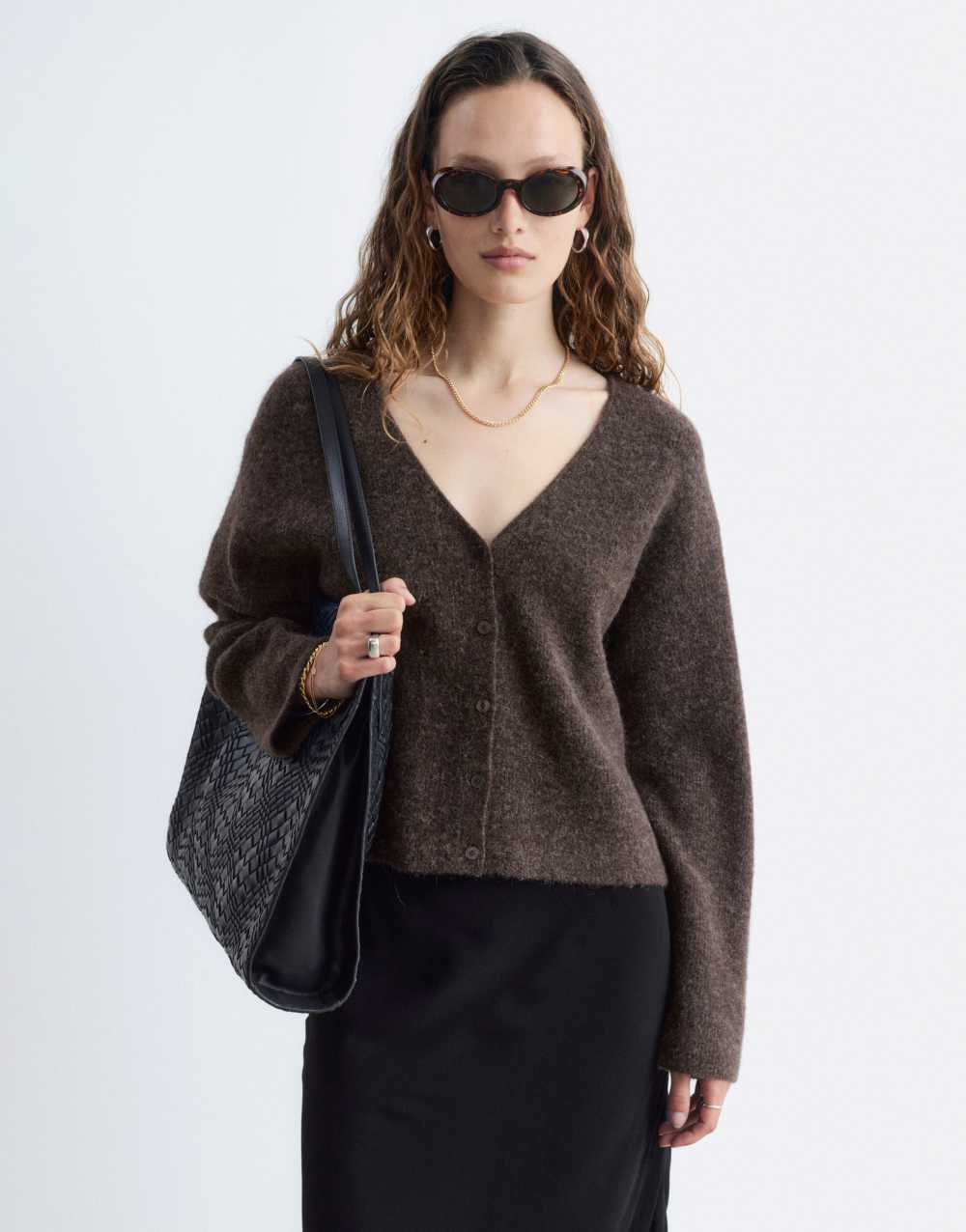 & Other Stories alpaca and wool cardigan with button front in brown