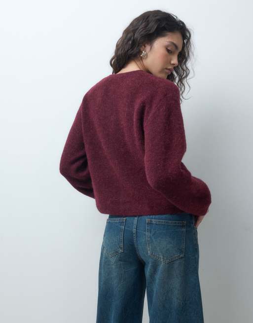 & Other Stories alpaca and wool cardigan with button front in burgundy, 2 of 4