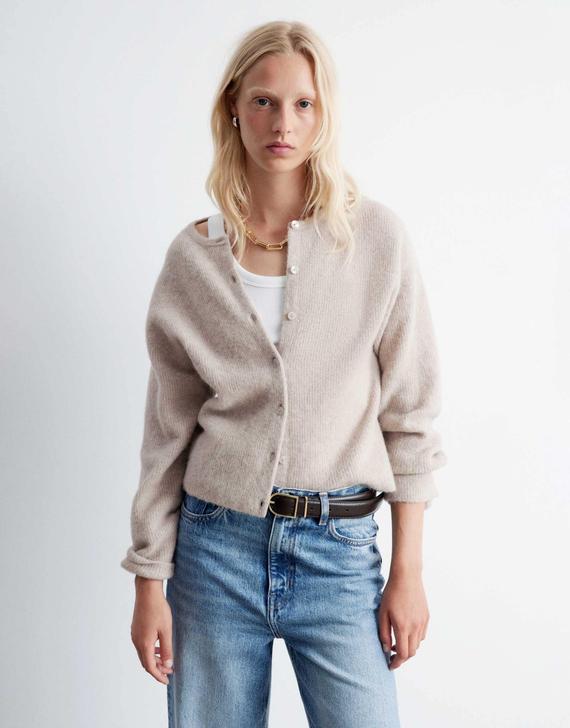 & other stories alpaca and wool cardigan with button front in light mole