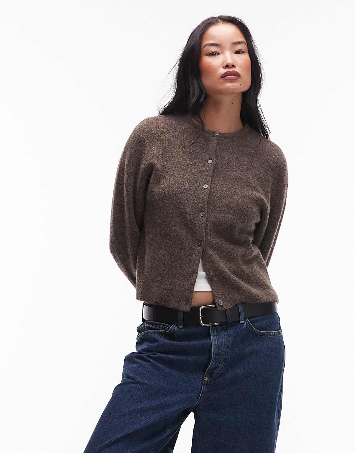 & Other Stories alpaca and wool cardigan with button front in mocha brown