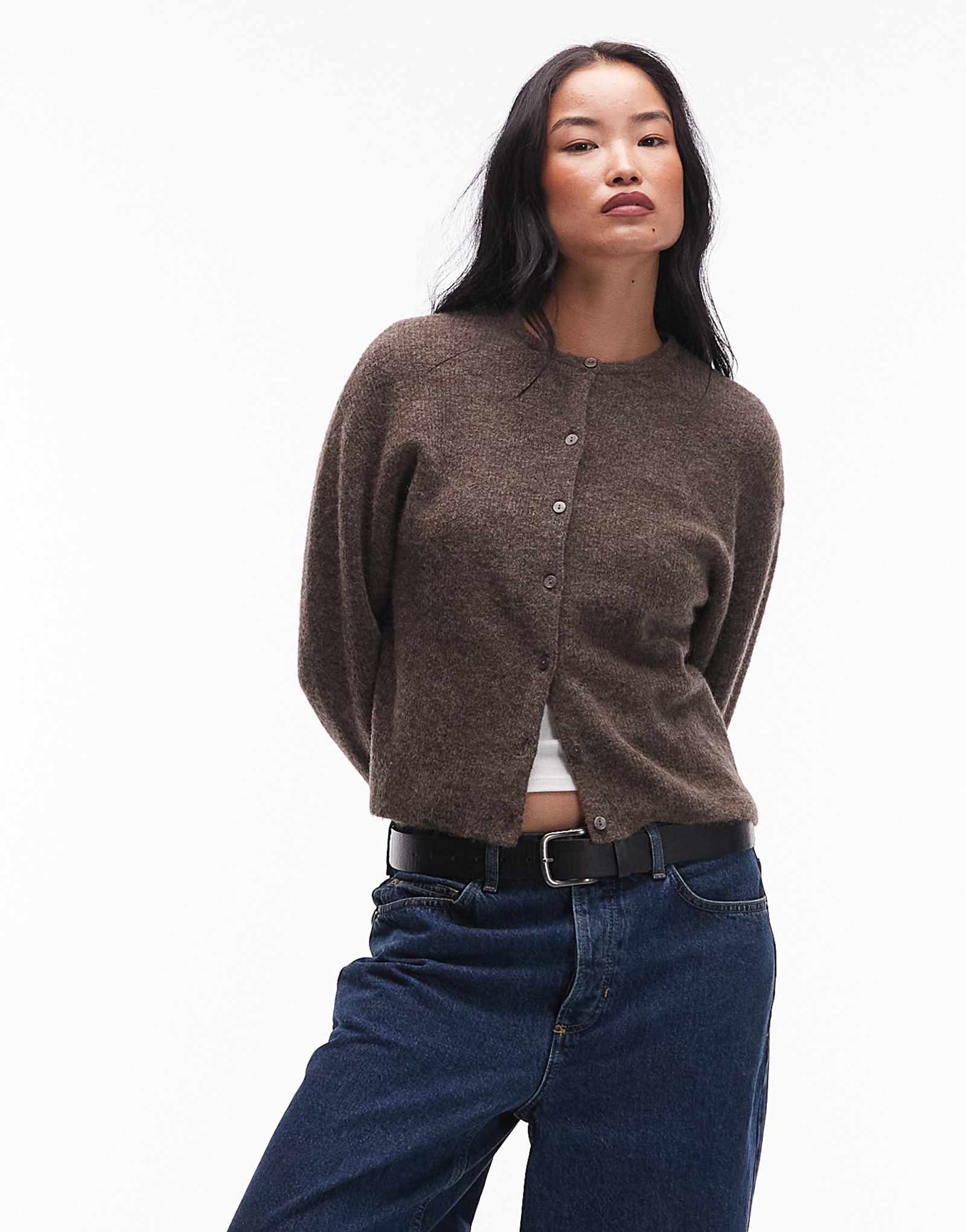 &Other Stories кардиган из альпаки и шерсти с пуговицами спереди темно-коричневого цвета