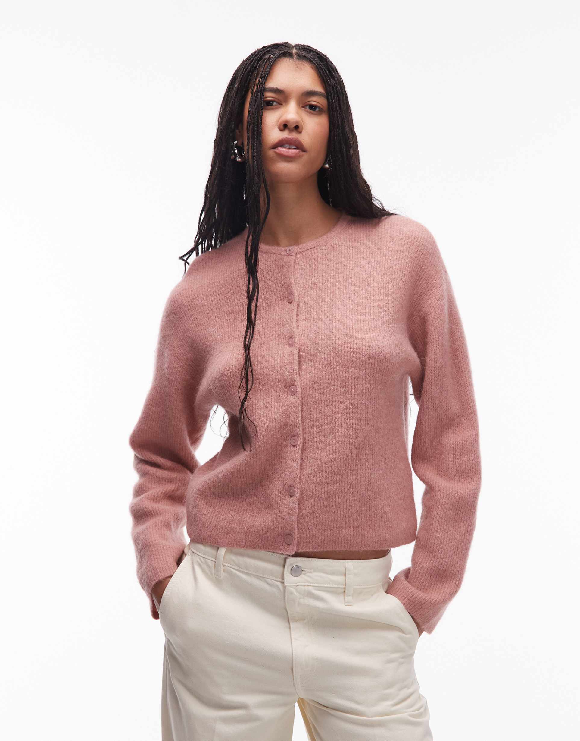 & other stories alpaca and wool cardigan with button front in vintage pink