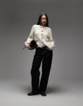 [Other Stories] & Other Stories alpaca and wool chunky knit cardigan with balloon sleeves in cream-White M CREAM