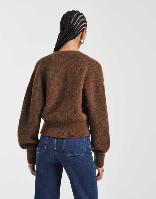 & Other Stories alpaca and wool hairy knit short cardigan in brown, 4 of 4