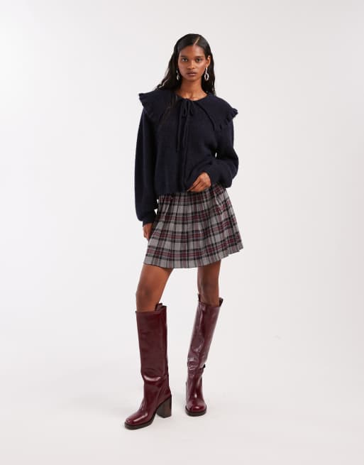 & Other Stories alpaca and wool oversized collar tie up knit cardigan in navy, 3 of 4