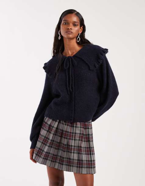 & Other Stories alpaca and wool oversized collar tie up knitted cardigan in navy - view 1