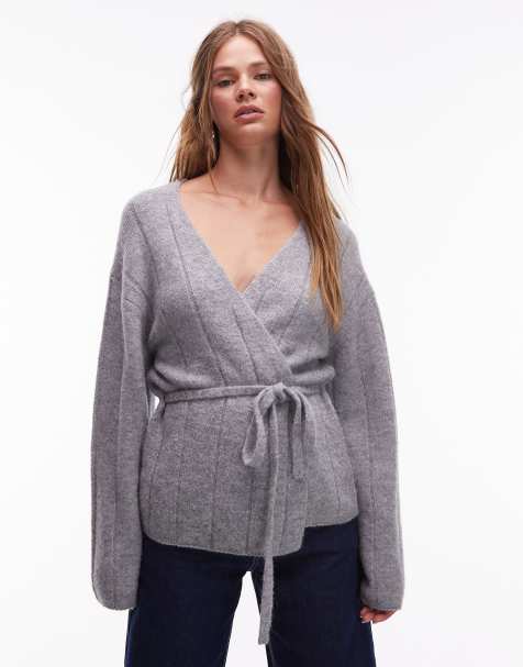 & Other Stories alpaca and wool wide knit rib cardigan with belted waist in gray melange - view 1