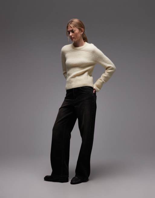 & Other Stories alpaca blend and wool crew neck knitted sweater in butter yellow, 3 of 4