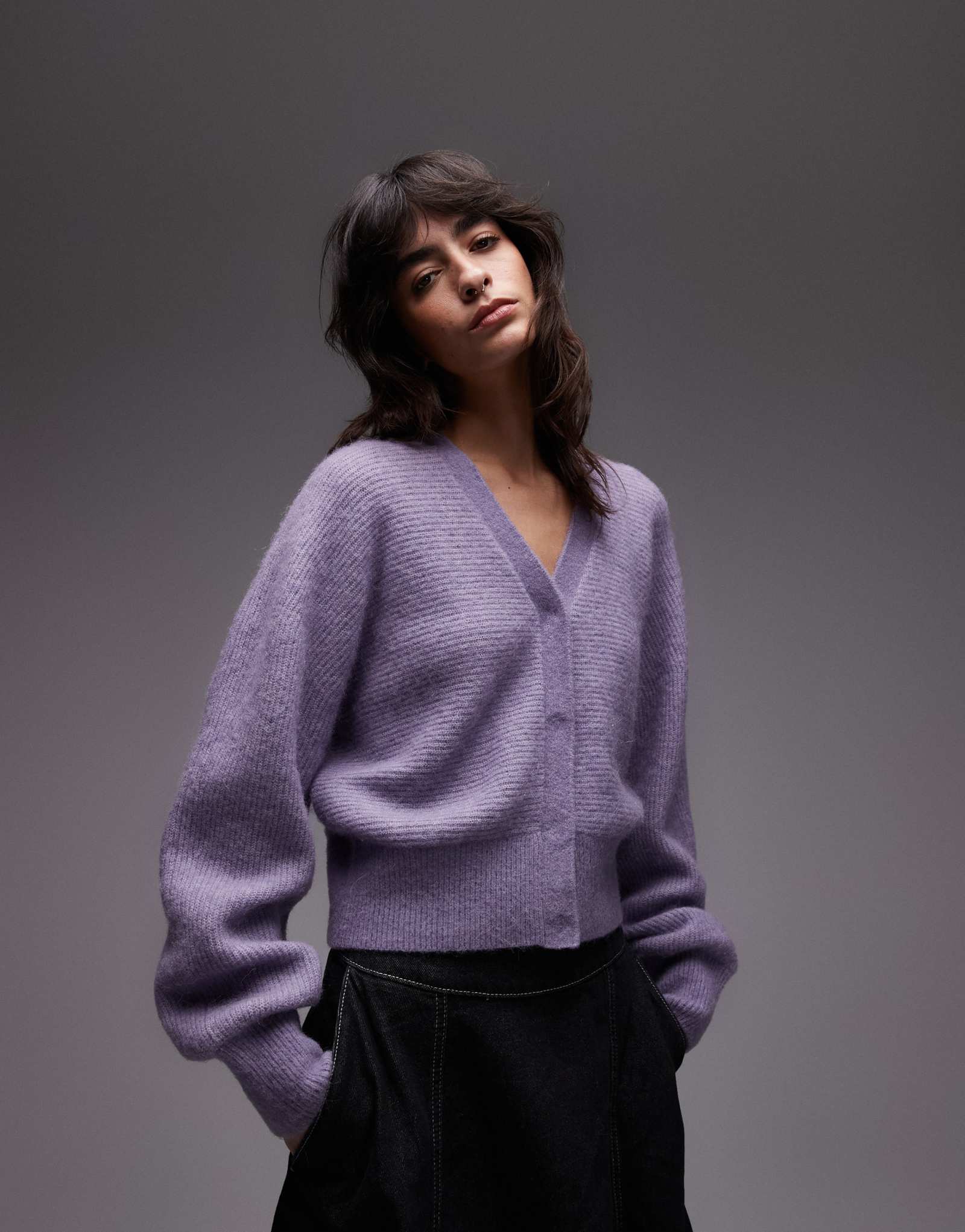 & Other Stories вязаный кардиган из смеси альпаки с воздушными рукавами сиреневого цвета