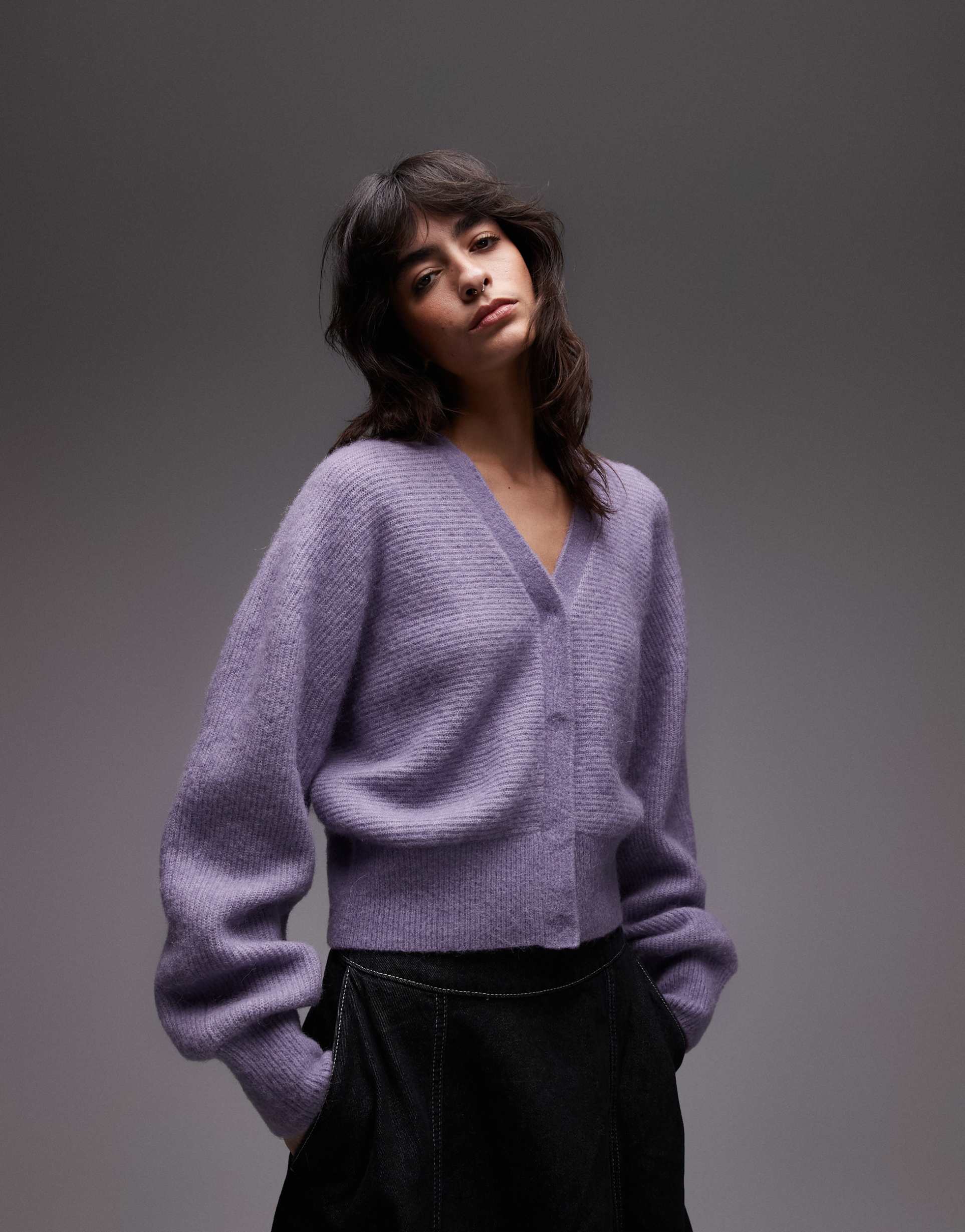 & other stories alpaca blend balloon sleeves knit cardigan in lilac