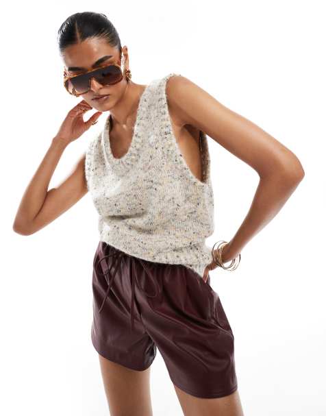 & Other Stories alpaca blend chunky loose knit tank top in beige melange - view 1