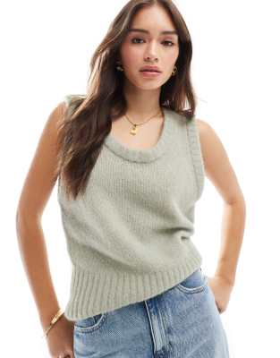 & Other Stories & Other Stories alpaca blend chunky loose knit tank top in light khaki-Green