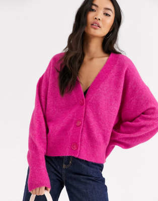 Other Stories alpaca blend oversized knit cardigan in fuchsia pink