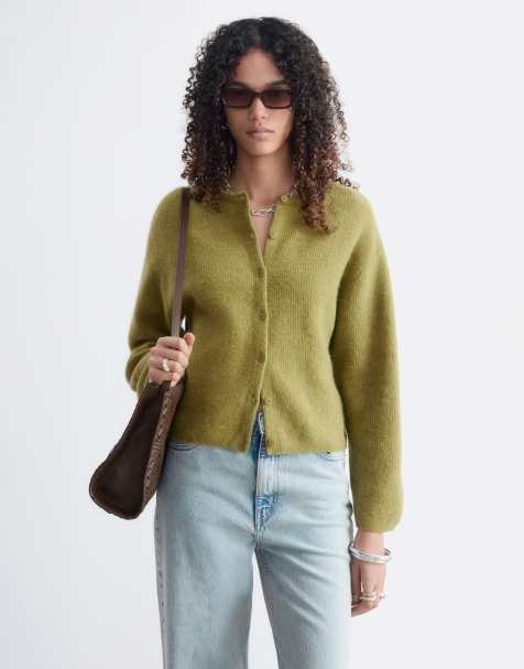 & Other Stories alpaca-sheep wool blend cardigan with button front in olive green - view 1