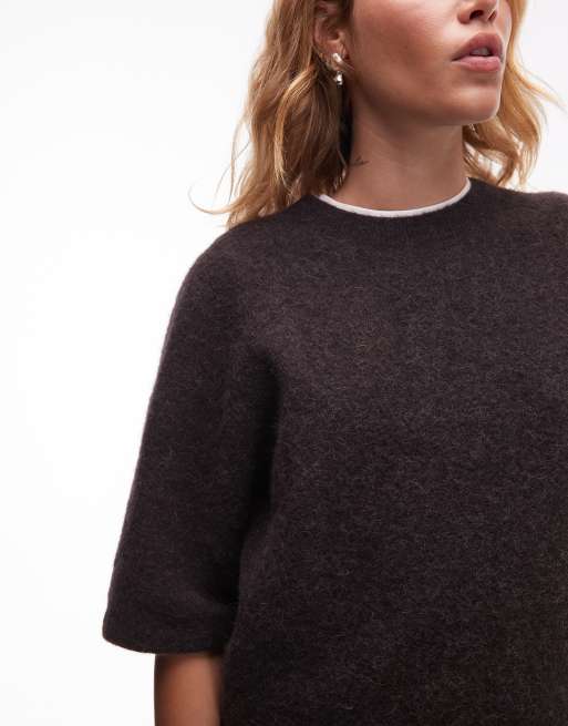 & Other Stories alpaca short sleeve knit sweater in brown